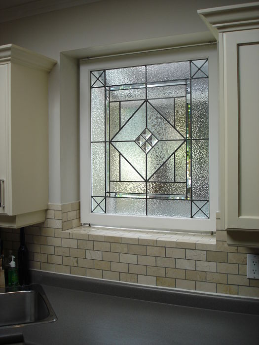 Leaded glass with jewels in a kitchen window